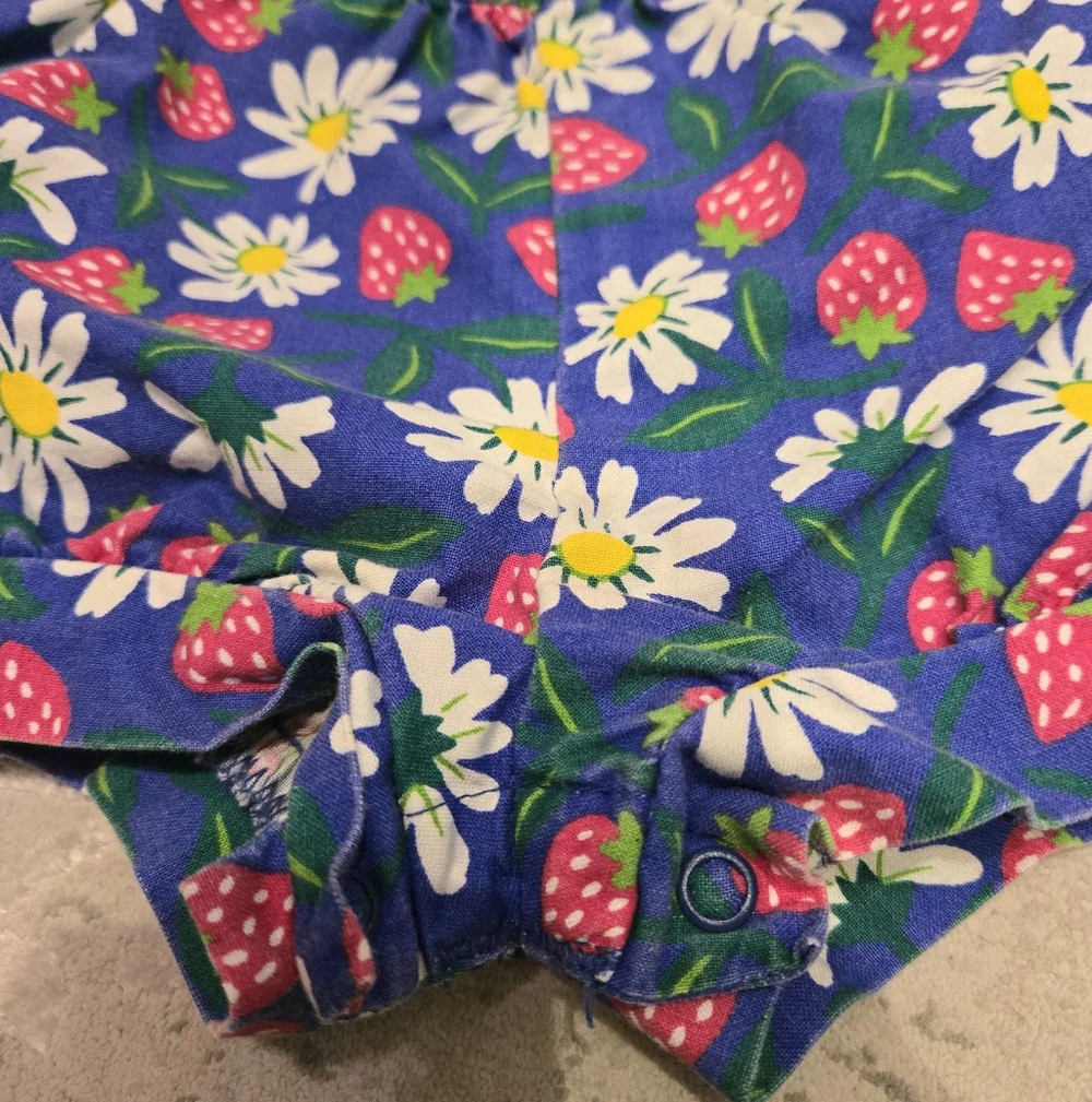 OshKosh B'gosh Vintage 1990s Blue Strawberry Print Floral Onesie Overalls
